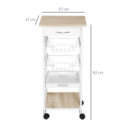 HOMCOM Mobile Rolling Kitchen Island Trolley for Living room, Serving Cart with Drawer & Basket, White - Aosom UK - thumbnail 3