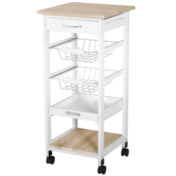 HOMCOM Mobile Rolling Kitchen Island Trolley for Living room, Serving Cart with Drawer & Basket, White - Aosom UK
