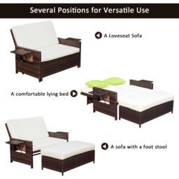 Outsunny 2 Seater Assembled Garden Patio Outdoor Rattan Furniture Sofa Sun Lounger Daybed with Fire Retardant Sponge - Brown - Aosom UK - thumbnail 5