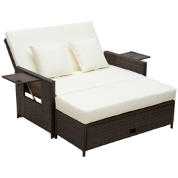 Outsunny 2 Seater Assembled Garden Patio Outdoor Rattan Furniture Sofa Sun Lounger Daybed with Fire Retardant Sponge - Brown - Aosom UK