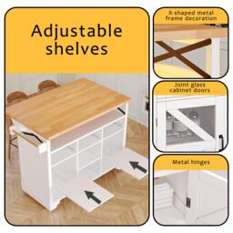 Multifunctional Kitchen Cart with 3 Drawers and 2 Glass-Front Doors, Mobile Kitchen Island with Drop-Leaf Table, 120L x 71W x 98H cm, White - Aosom UK - thumbnail 7
