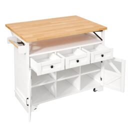 Multifunctional Kitchen Cart with 3 Drawers and 2 Glass-Front Doors, Mobile Kitchen Island with Drop-Leaf Table, 120L x 71W x 98H cm, White - Aosom UK - thumbnail 2