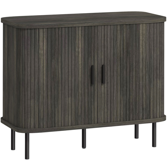 HOMCOM Mid Century Modern Sideboard with Slatted Tambour Sliding Doors Steel Legs Grey Kitchen Cabinet small modern sofa large modern table coffee table - Aosom UK