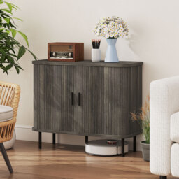 HOMCOM Mid Century Modern Sideboard with Slatted Tambour Sliding Doors Steel Legs Grey Kitchen Cabinet small modern sofa large modern table coffee table - Aosom UK - thumbnail 9