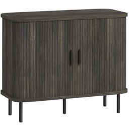 HOMCOM Mid Century Modern Sideboard with Slatted Tambour Sliding Doors Steel Legs Grey Kitchen Cabinet small modern sofa large modern table coffee table - Aosom UK