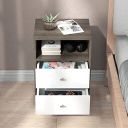 HOMCOM Industrial-Scandinavian Mix Bedside Table, with Drawers and Shelf - thumbnail 7