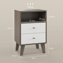 HOMCOM Industrial-Scandinavian Mix Bedside Table, with Drawers and Shelf - thumbnail 3