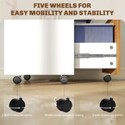 HOMCOM 2 Drawer Filing Cabinet w/ Lock & Wheels, Mobile File Cabinet w/ Adjustable Hanging Bars for A4 & Letter, Under Desk Office Cabinet - Aosom UK - thumbnail 7