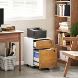HOMCOM 2 Drawer Filing Cabinet w/ Lock & Wheels, Mobile File Cabinet w/ Adjustable Hanging Bars for A4 & Letter, Under Desk Office Cabinet - Aosom UK - thumbnail 2