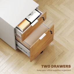 HOMCOM 2 Drawer Filing Cabinet w/ Lock & Wheels, Mobile File Cabinet w/ Adjustable Hanging Bars for A4 & Letter, Under Desk Office Cabinet - Aosom UK - thumbnail 4