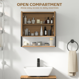 HOMCOM Bathroom Mirror Cabinet with Soft-Close Doors and Adjustable Shelf - Natural Wood Finish - thumbnail 7