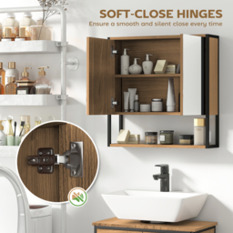 HOMCOM Bathroom Mirror Cabinet with Soft-Close Doors and Adjustable Shelf - Natural Wood Finish - thumbnail 5