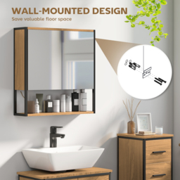 HOMCOM Bathroom Mirror Cabinet with Soft-Close Doors and Adjustable Shelf - Natural Wood Finish - thumbnail 8