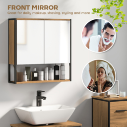 HOMCOM Bathroom Mirror Cabinet with Soft-Close Doors and Adjustable Shelf - Natural Wood Finish - thumbnail 4