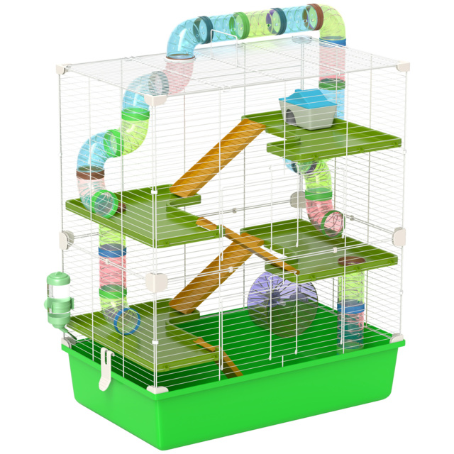 PawHut Hamster Cage w/ Water Bottle, Exercise Wheel, Tubes, Ramps - Green - Aosom UK - image 1