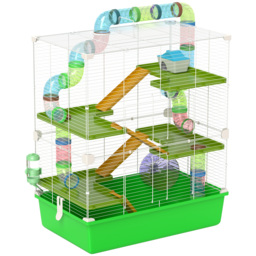 PawHut Hamster Cage w/ Water Bottle, Exercise Wheel, Tubes, Ramps - Green - Aosom UK - thumbnail 1