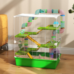 PawHut Hamster Cage w/ Water Bottle, Exercise Wheel, Tubes, Ramps - Green - Aosom UK - thumbnail 2