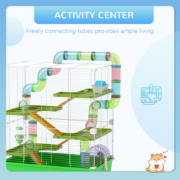 PawHut Hamster Cage w/ Water Bottle, Exercise Wheel, Tubes, Ramps - Green - Aosom UK - thumbnail 4
