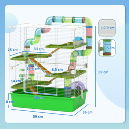 PawHut Hamster Cage w/ Water Bottle, Exercise Wheel, Tubes, Ramps - Green - Aosom UK - thumbnail 3