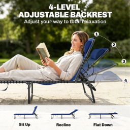Outsunny 2 Pcs Folding Sun Lounger Beach Chaise Chair Garden Cot Camping Recliner with 4 Position Adjustable Blue - Aosom UK - thumbnail 4