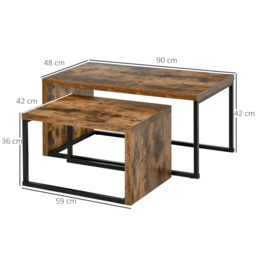 HOMCOM Set of 2 Coffee Tables Industrial Style Tea Table, Side Table w/ Metal Frame for Living Room Bedroom Black & Brown - Aosom UK - thumbnail 3