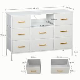 HOMCOM Boucle Chest of Drawers, 8 Fabric Drawers Storage Organiser with Charging Station, 2 USB and 2 AC Ports, Steel Frame, Fabric Dresser for Living Room, Bedroom, Hallway, Cream White - thumbnail 3