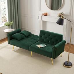 2-Seater Modern Sofa Bed with Velvet Upholstery and Adjustable Backrests, Daybed Perfect for Living Room, 177L x 74W x 71H cm, Green - Aosom UK - thumbnail 9