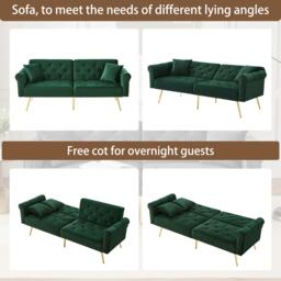 2-Seater Modern Sofa Bed with Velvet Upholstery and Adjustable Backrests, Daybed Perfect for Living Room, 177L x 74W x 71H cm, Green - Aosom UK - thumbnail 4