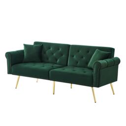 2-Seater Modern Sofa Bed with Velvet Upholstery and Adjustable Backrests, Daybed Perfect for Living Room, 177L x 74W x 71H cm, Green - Aosom UK - thumbnail 2
