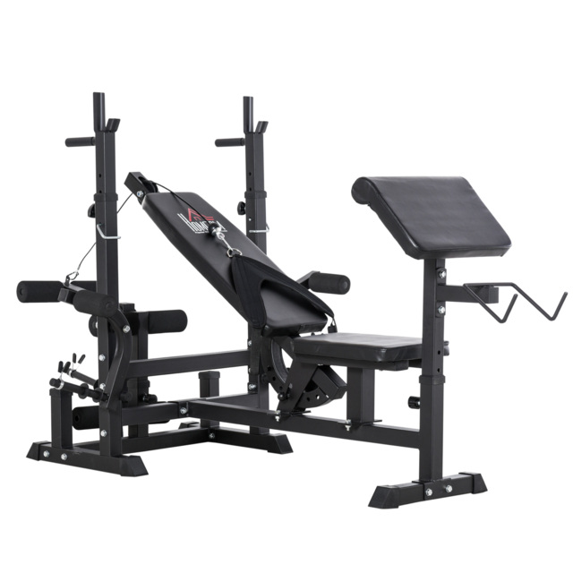 HOMCOM Multi-Exercise Full-Body Weight Rack with Bench Press, Leg Extension, Chest Fly Resistance Band & Preacher Curl - image 1