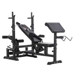 HOMCOM Multi-Exercise Full-Body Weight Rack with Bench Press, Leg Extension, Chest Fly Resistance Band & Preacher Curl - thumbnail 1