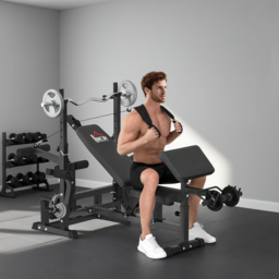 HOMCOM Multi-Exercise Full-Body Weight Rack with Bench Press, Leg Extension, Chest Fly Resistance Band & Preacher Curl - thumbnail 2