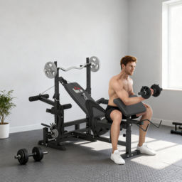 HOMCOM Multi-Exercise Full-Body Weight Rack with Bench Press, Leg Extension, Chest Fly Resistance Band & Preacher Curl - thumbnail 8