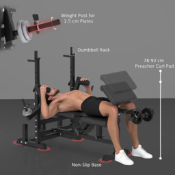 HOMCOM Multi-Exercise Full-Body Weight Rack with Bench Press, Leg Extension, Chest Fly Resistance Band & Preacher Curl - thumbnail 7