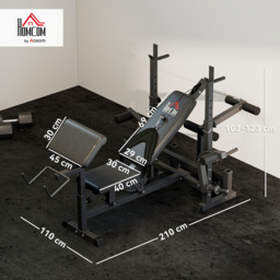 HOMCOM Multi-Exercise Full-Body Weight Rack with Bench Press, Leg Extension, Chest Fly Resistance Band & Preacher Curl - thumbnail 3