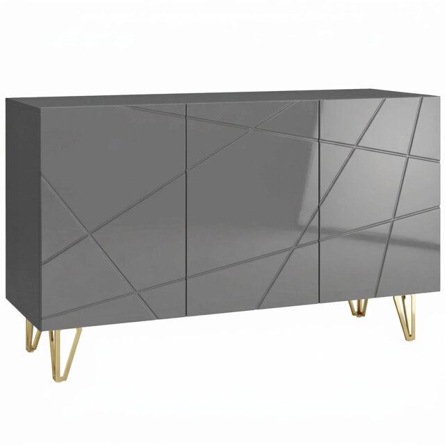 HOMCOM Modern Luxe High Gloss Sideboard, with Hairpin Legs, Grey - image 1