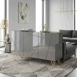HOMCOM Modern Luxe High Gloss Sideboard, with Hairpin Legs, Grey - thumbnail 8