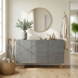 HOMCOM Modern Luxe High Gloss Sideboard, with Hairpin Legs, Grey - thumbnail 9