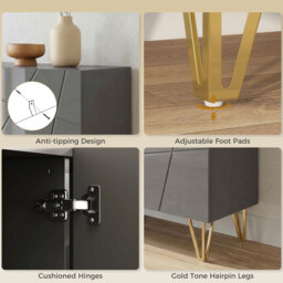 HOMCOM Modern Luxe High Gloss Sideboard, with Hairpin Legs, Grey - thumbnail 7