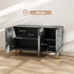 HOMCOM Modern Luxe High Gloss Sideboard, with Hairpin Legs, Grey - thumbnail 3