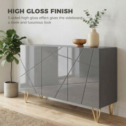 HOMCOM Modern Luxe High Gloss Sideboard, with Hairpin Legs, Grey - thumbnail 4