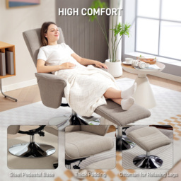 HOMCOM Swivel Recliner Chair with Footstool, Velvet Recliner Armchair with Ottoman, Steel Base, Upholstered Reclining Chair for Living Room, Bedroom, Office, Beige - thumbnail 6