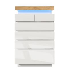 High-Gloss Storage Cabinet with 6 Storage Drawers, LED lighting Chest of Drawers for Bedroom, Living Room, 73L x 39W x 115H cm, White - Aosom.UK - thumbnail 2