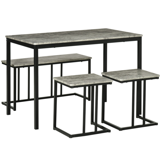 HOMCOM Table with 4 Chairs with Steel Frame, Dining Table and Chairs Set for 4 People, 4 Piece Dining Room Sets, Grey - Aosom UK - image 1