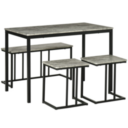 HOMCOM Table with 4 Chairs with Steel Frame, Dining Table and Chairs Set for 4 People, 4 Piece Dining Room Sets, Grey - Aosom UK - thumbnail 1