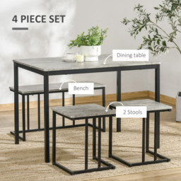 HOMCOM Table with 4 Chairs with Steel Frame, Dining Table and Chairs Set for 4 People, 4 Piece Dining Room Sets, Grey - Aosom UK - thumbnail 4