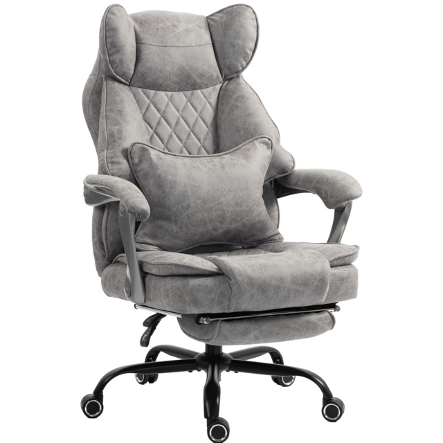 HOMCOM Executive Office Chair, Leathaire Big and Tall Office Chair 180 kg with Wide Seat, Reclining, Lumbar Support, Grey - image 1