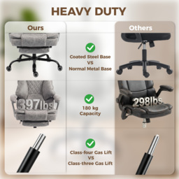 HOMCOM Executive Office Chair, Leathaire Big and Tall Office Chair 180 kg with Wide Seat, Reclining, Lumbar Support, Grey - thumbnail 6