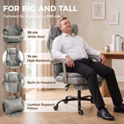 HOMCOM Executive Office Chair, Leathaire Big and Tall Office Chair 180 kg with Wide Seat, Reclining, Lumbar Support, Grey - thumbnail 4