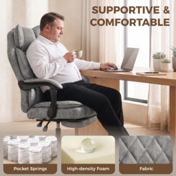 HOMCOM Executive Office Chair, Leathaire Big and Tall Office Chair 180 kg with Wide Seat, Reclining, Lumbar Support, Grey - thumbnail 5